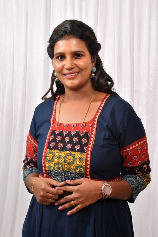 Beautiful Cotton Kurthi with Ajarak Print in Yoke & Sleeves