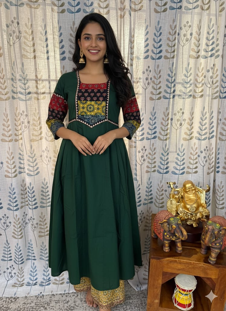 Beautiful Cotton Kurthi with Ajarak Prints in Yoke & Sleeve