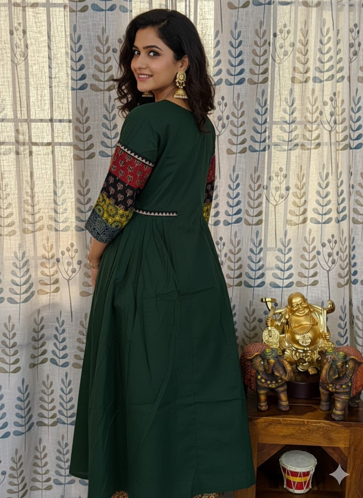 Beautiful Cotton Kurthi with Ajarak Prints in Yoke & Sleeve