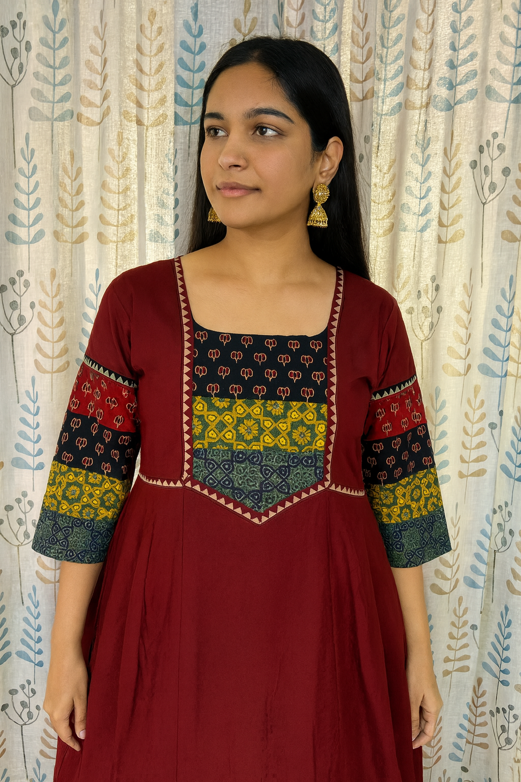 Beautiful Cotton Kurthi with Ajarak Prints in Yoke & Sleeves