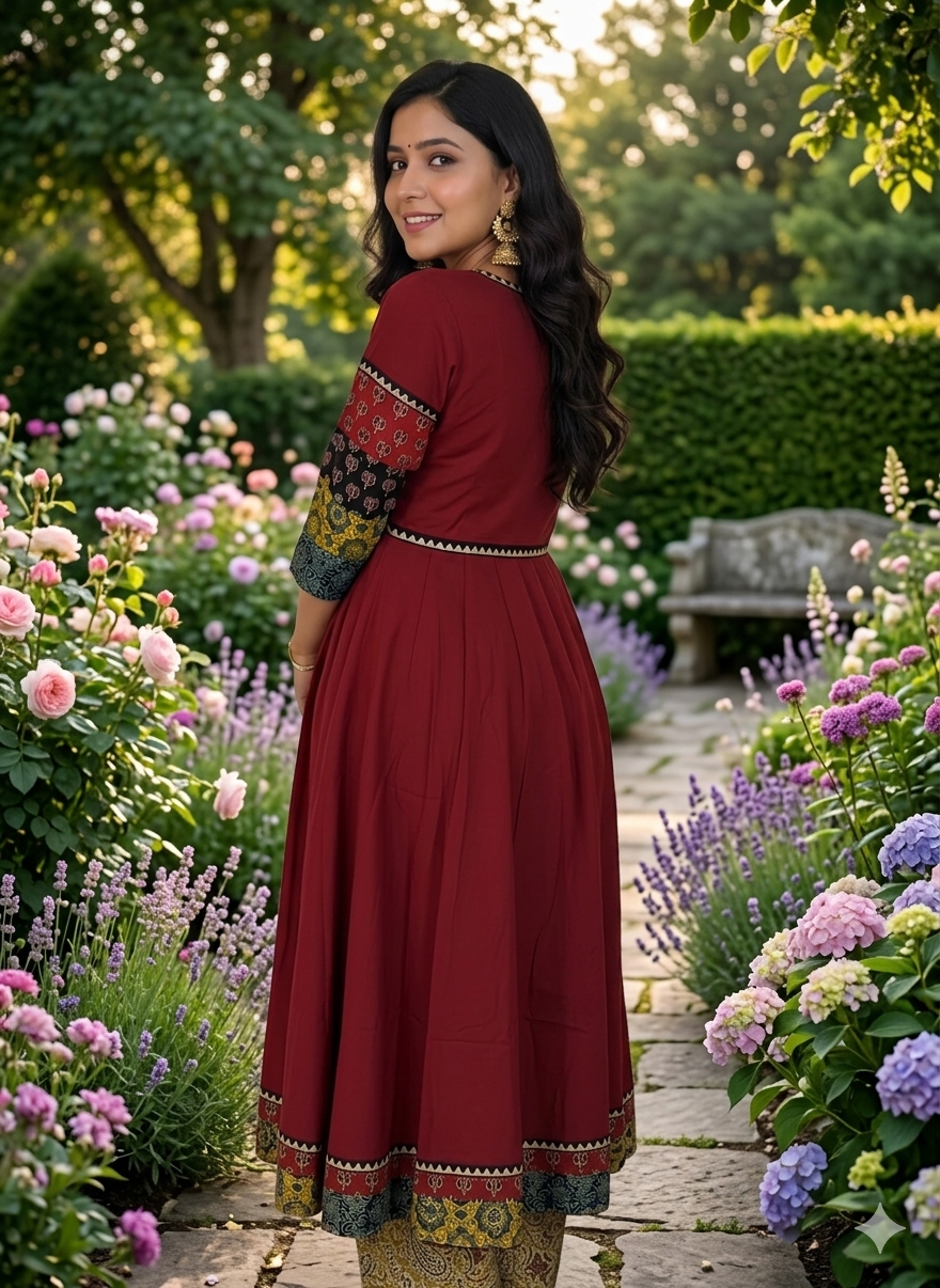 Beautiful Cotton Kurthi with Ajarak Prints in Yoke & Sleeves