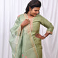 Elegant 3-Piece Set in Green Background with Thread Work in Yoke and Printed Flower Design in Silk Dupatta