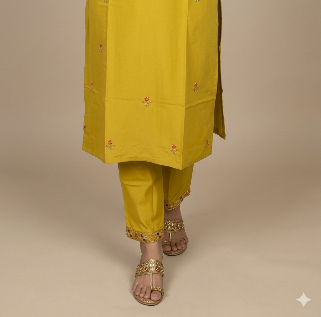 Party Wear 3-Piece Set in Pearl & Thread Work in Yoke & Sleeve made of Silk Cotton. It comes with Beautiful Printed Design in Dupatta.