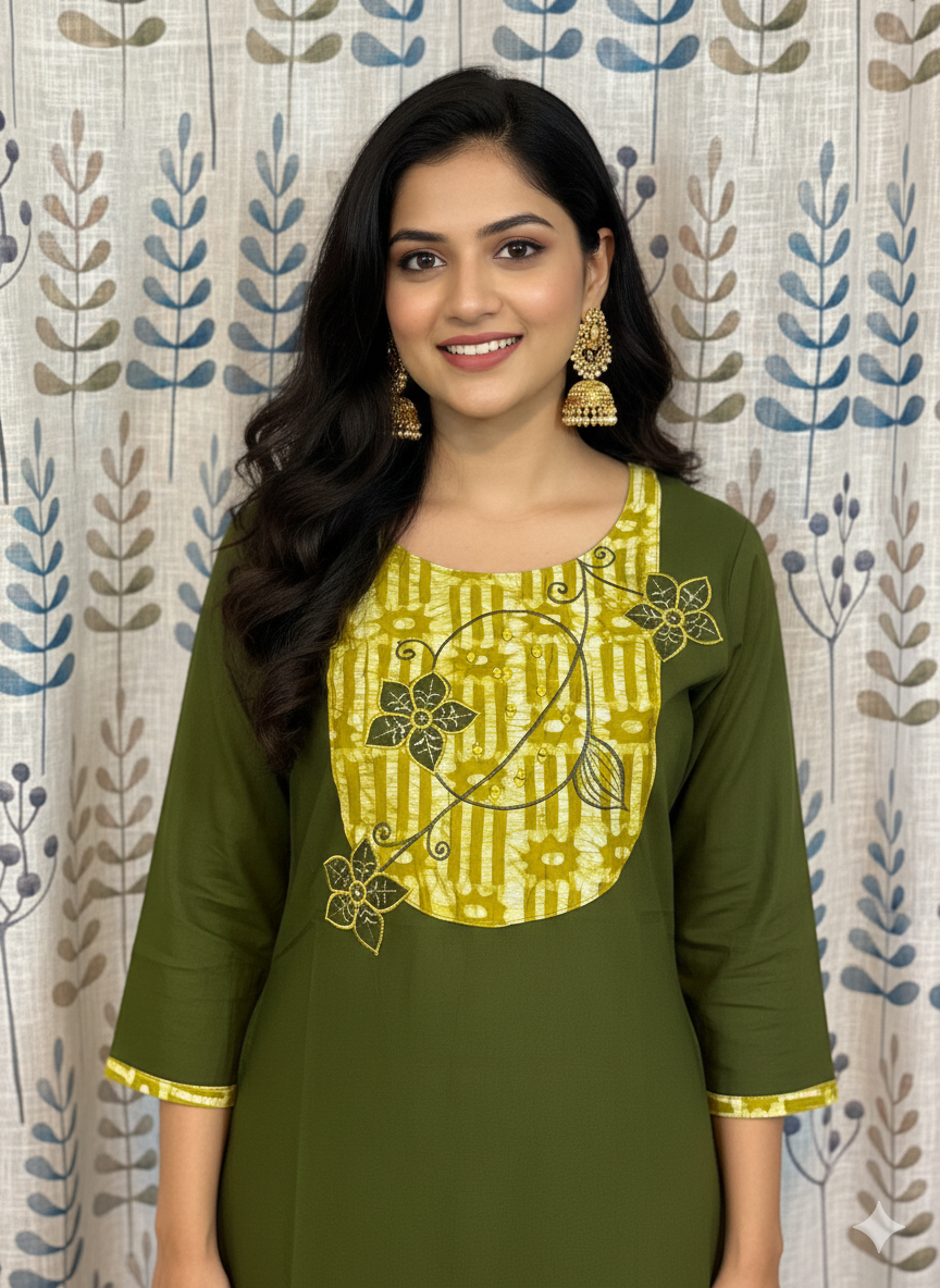 Premium Cotton 3-Piece Set for Women with Flower Design & Thread Work and Printed designs in Silk Cotton Dupatta