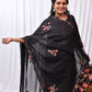 Beautiful 3-Piece Set in Black Background with Flower Patch Work in Yoke & Sleeves and Flower Design in Pant & Dupatta
