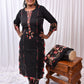 Beautiful 3-Piece Set in Black Background with Flower Patch Work in Yoke & Sleeves and Flower Design in Pant & Dupatta
