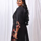 Beautiful 3-Piece Set in Black Background with Flower Patch Work in Yoke & Sleeves and Flower Design in Pant & Dupatta