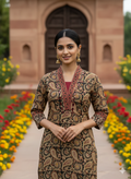 Elegant Cotton Kurthi with Ajarak Prints with V-Neck Printed Designs Code-197