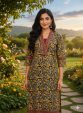 Beautiful Cotton Kurthi with Ajarak Prints with V-Neck Printed Design Code-199