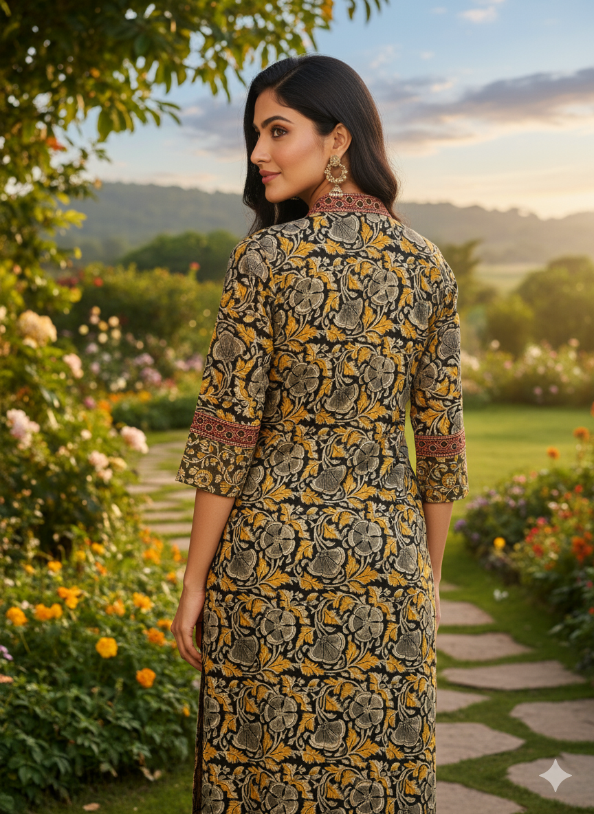 Beautiful Cotton Kurthi with Ajarak Prints with V-Neck Printed Design Code-199