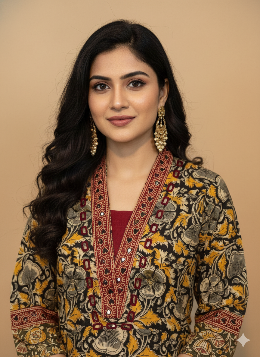 Beautiful Cotton Kurthi with Ajarak Prints with V-Neck Printed Design Code-199