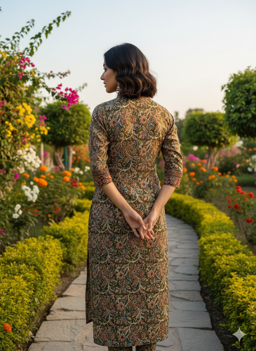Beautiful Cotton Kurthi with Ajarak Prints with V-Neck Printed Designs Code-200