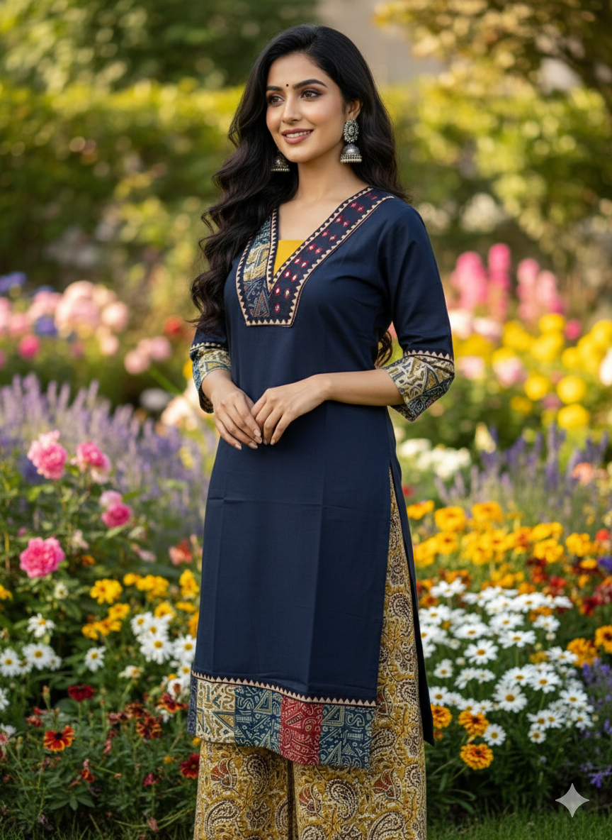 Beautiful Cotton Kurthi with Ajarak Prints in Yoke and in Sleeve Code-204