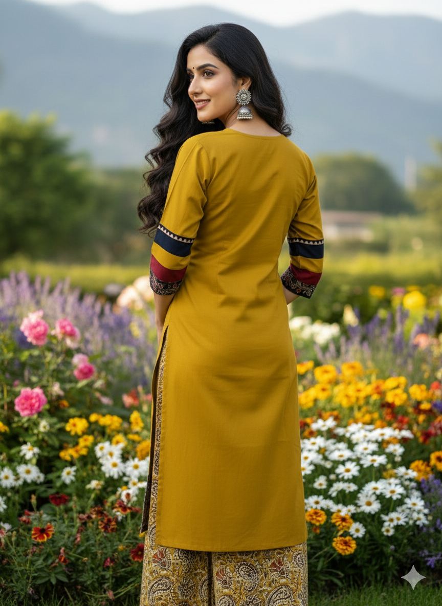 Beautiful Cotton Kurthi with Ajarak Prints in Yoke and in Sleeve Code-205