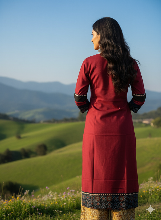 Beautiful Cotton Kurthi with Ajarak Prints in Yoke and in Sleeve Code-207