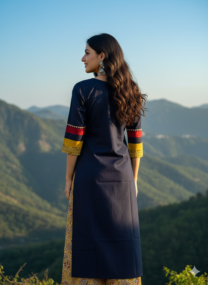 Beautiful Cotton Kurthi with Ajarak Prints in Yoke and in Sleeve Code-208