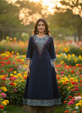 Beautiful Cotton Kurthi with V-Shaped Ajarak Prints in Yoke and in Sleeve Code-211