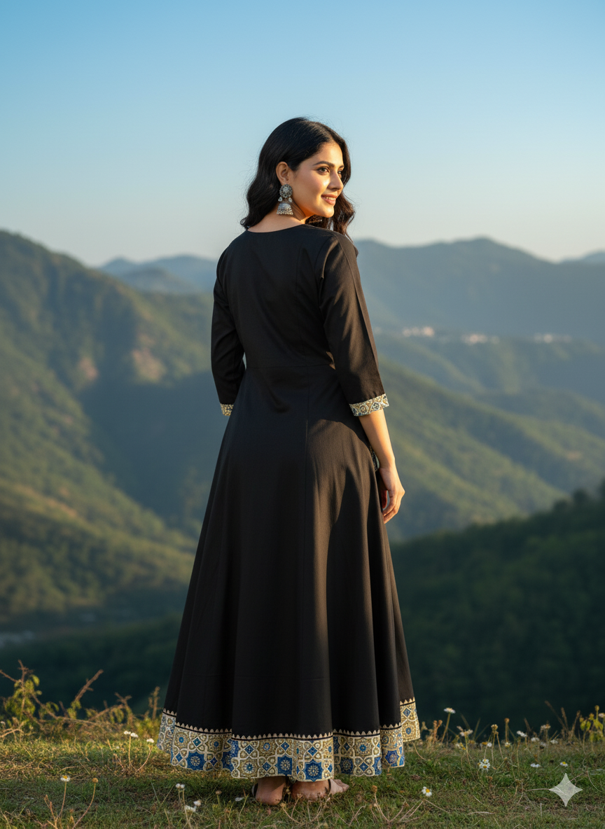 Beautiful Cotton Kurthi with V-Shaped Ajarak Prints in Yoke and in Sleeve Code-213