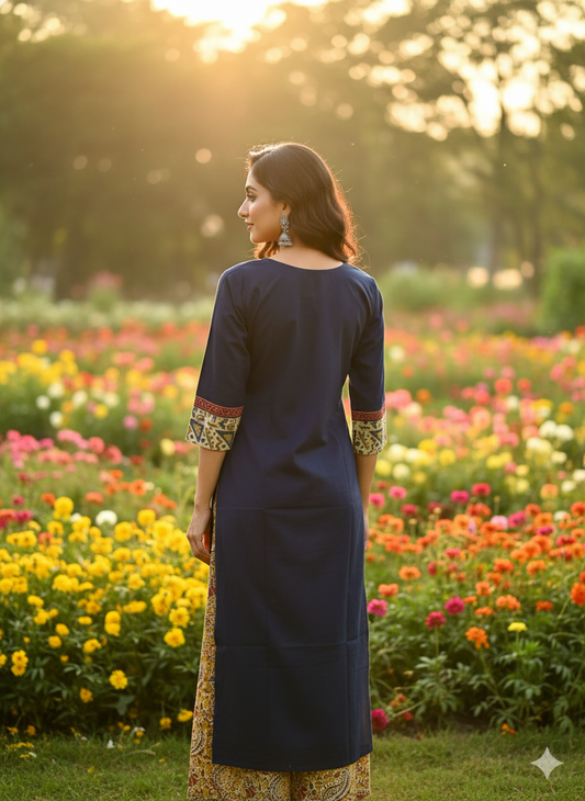 Beautiful Cotton Kurthi with Ajarak Prints in Yoke and in Sleeve Code-214