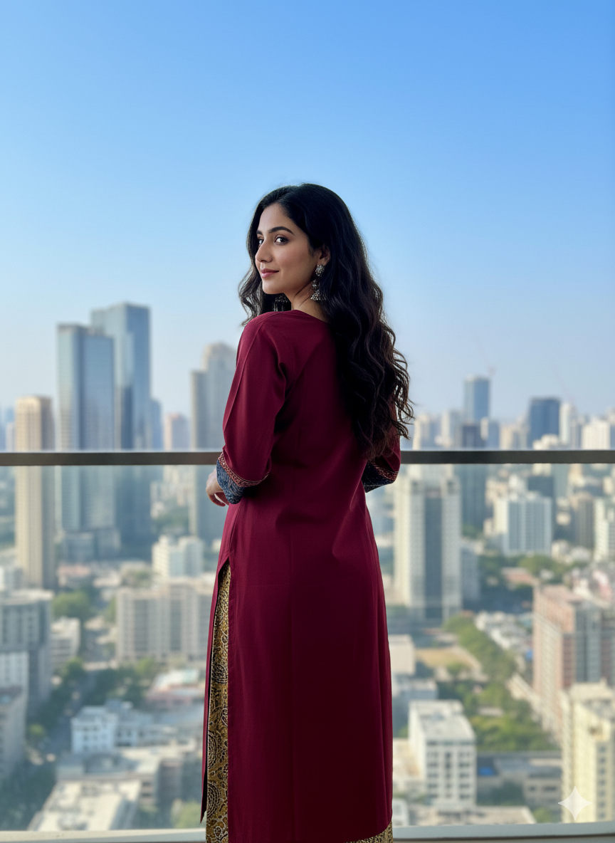 Beautiful Cotton Kurthi with Ajarak Prints in Yoke and in Sleeve Code-216