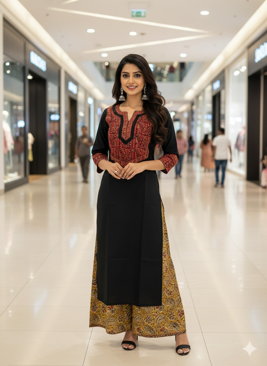 Beautiful Cotton Kurthi with Ajarak Prints in Yoke and in Sleeve Code-217