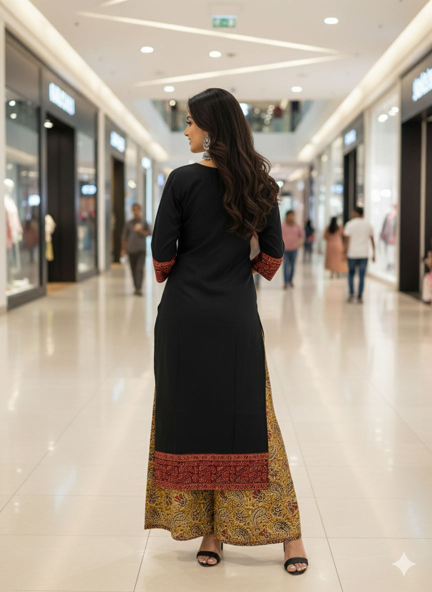 Beautiful Cotton Kurthi with Ajarak Prints in Yoke and in Sleeve Code-217