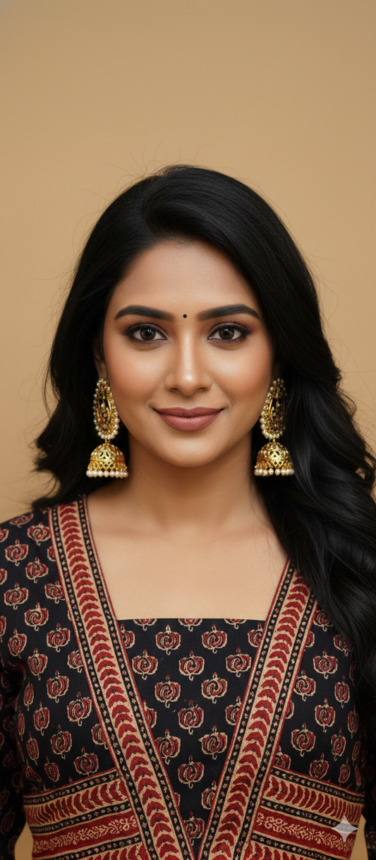 Beautiful Cotton Kurthi with Ajarak Prints with Box Neck and V Pattern in Yoke - Design Code 219