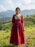 Beautiful Cotton Kurthi in Frock Pattern with Ajarak Print in Yoke & Sleeve