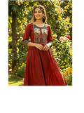 Beautiful Cotton Kurthi in Frock Pattern with Ajarak Print in Yoke & Sleeve