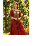 Beautiful Cotton Kurthi in Frock Pattern with Ajarak Print in Yoke & Sleeve