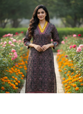 Beautiful Cotton Kurthi with Ajarak Prints with V-Neck Printed Designs Code-231