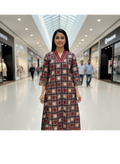 Beautiful Cotton Kurthi with Ajarak Prints with V-Neck Printed Designs Code-232