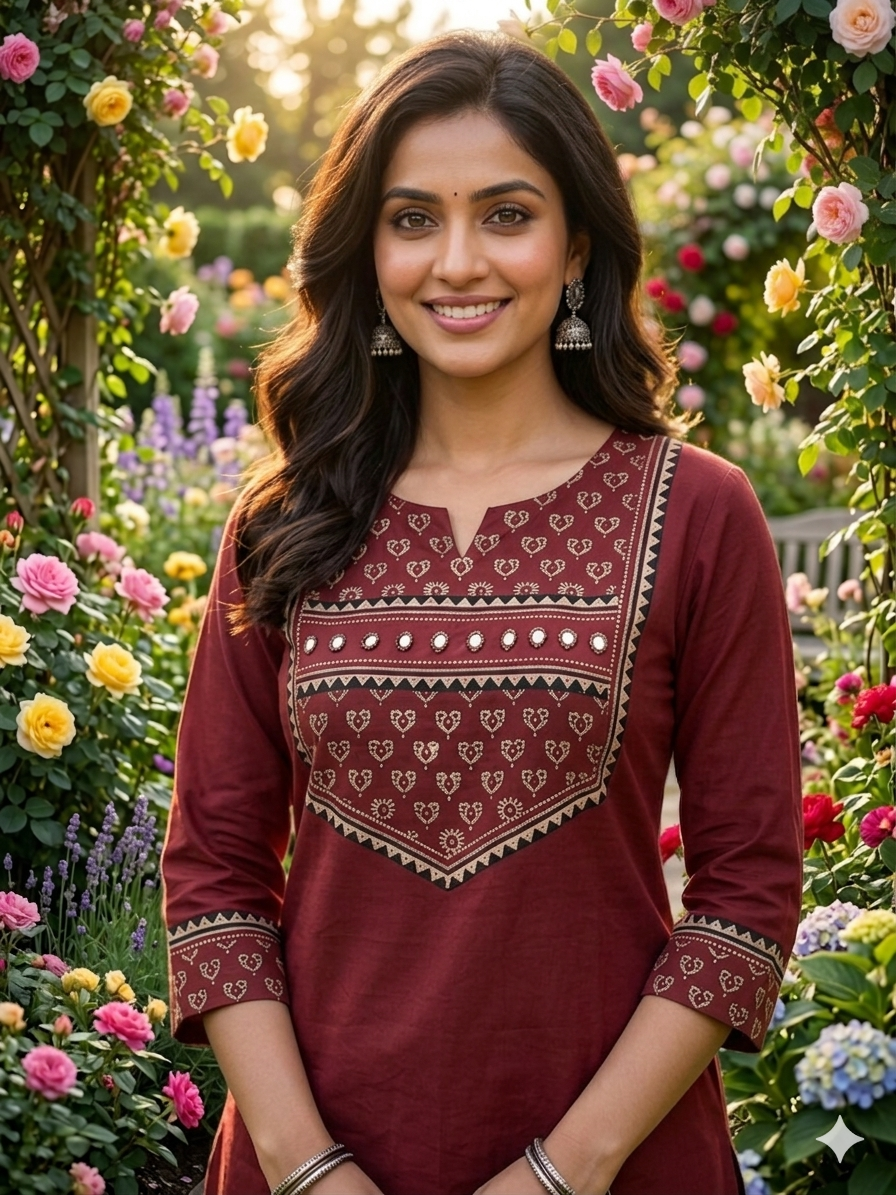 Premium Cotton Co-Ord Set in Maroon and Black