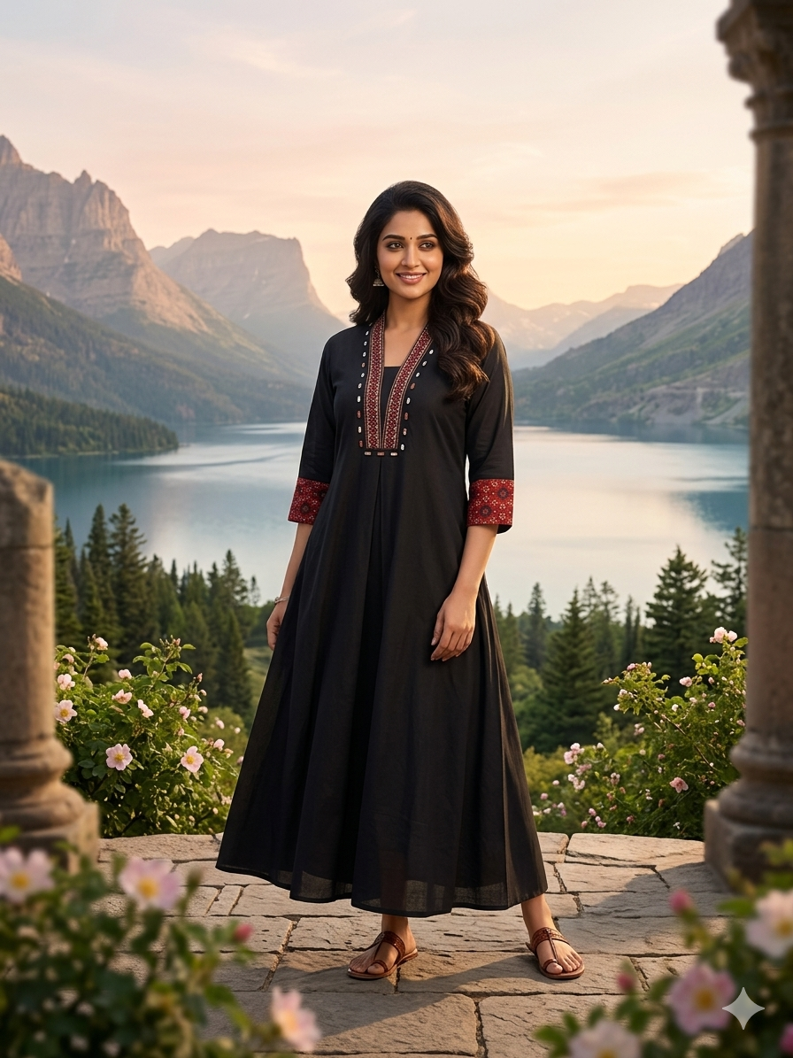 Premium Cotton Co-Ord Set with V-Neck Top in Black Color - Design Code UT00239