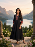 Premium Cotton Co-Ord Set with V-Neck Top in Black Color - Design Code UT00239