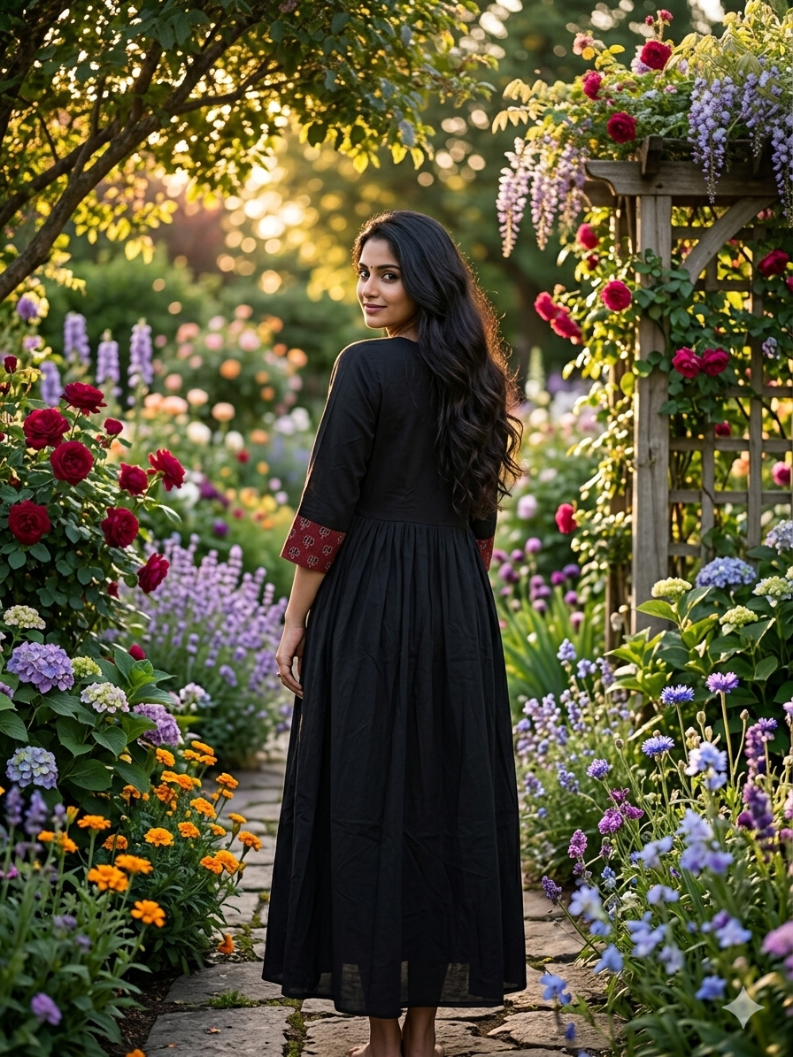 Premium Cotton Co-Ord Set with V-Neck Top in Black Color - Design Code UT00239
