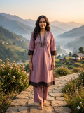 Premium Cotton Co-Ord Set with V-Neck Top in Purple Color - Design Code UT00240