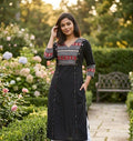 Beautiful Cotton Straight Cut Kurthi with Block Prints and Mirror Work - Design Code 250