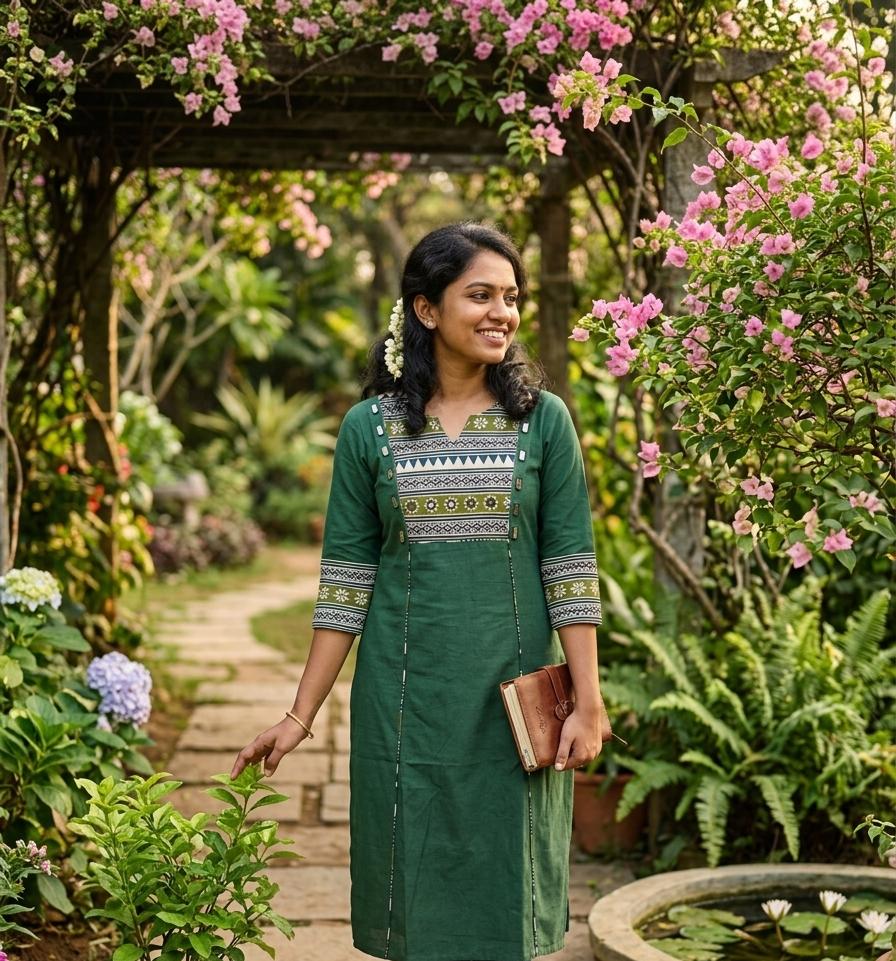 Beautiful Cotton Straight Cut Kurthi with Block Prints and Mirror Work - Design Code 251