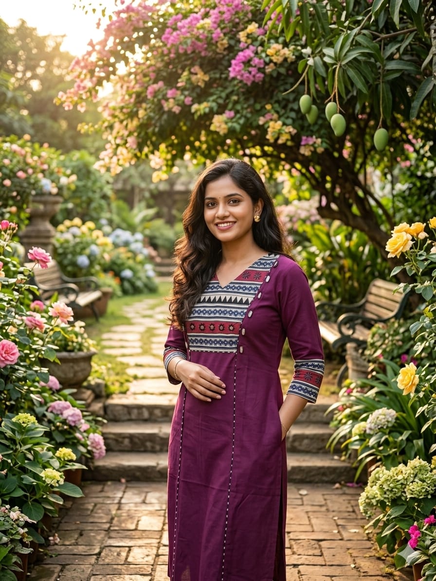 Beautiful Cotton Straight Cut Kurthi with Block Prints and Mirror Work - Design Code 252