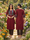 Beautiful Cotton Straight Cut Kurthi with Block Prints and Mirror Work - Design Code 253