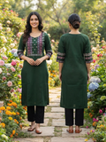 Beautiful Cotton Straight Cut Kurthi with Block Prints and Mirror Work - Design Code 255