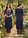 Beautiful Cotton Straight Cut Kurthi with Block Prints and Mirror Work - Design Code 256