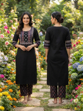 Beautiful Cotton Straight Cut Kurthi with Block Prints and Mirror Work - Design Code 257