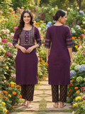 Beautiful Cotton Straight Cut Kurthi with Block Prints and Mirror Work - Design Code 258