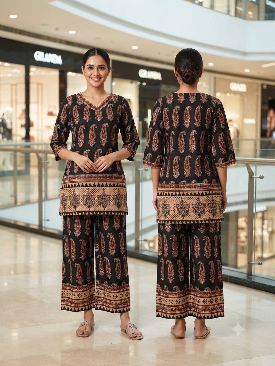 Beautiful Cotton Co-Ord Set with Ajarak Prints in Short top and Pant - Design Code UT00266