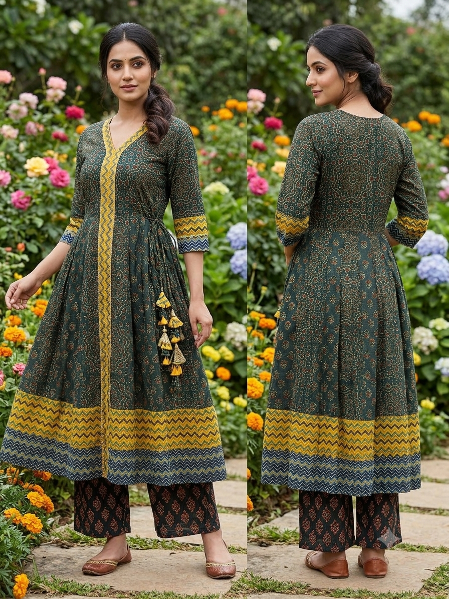 Cotton Anarkali Kurti Top with FLoral Design - Code UT00270