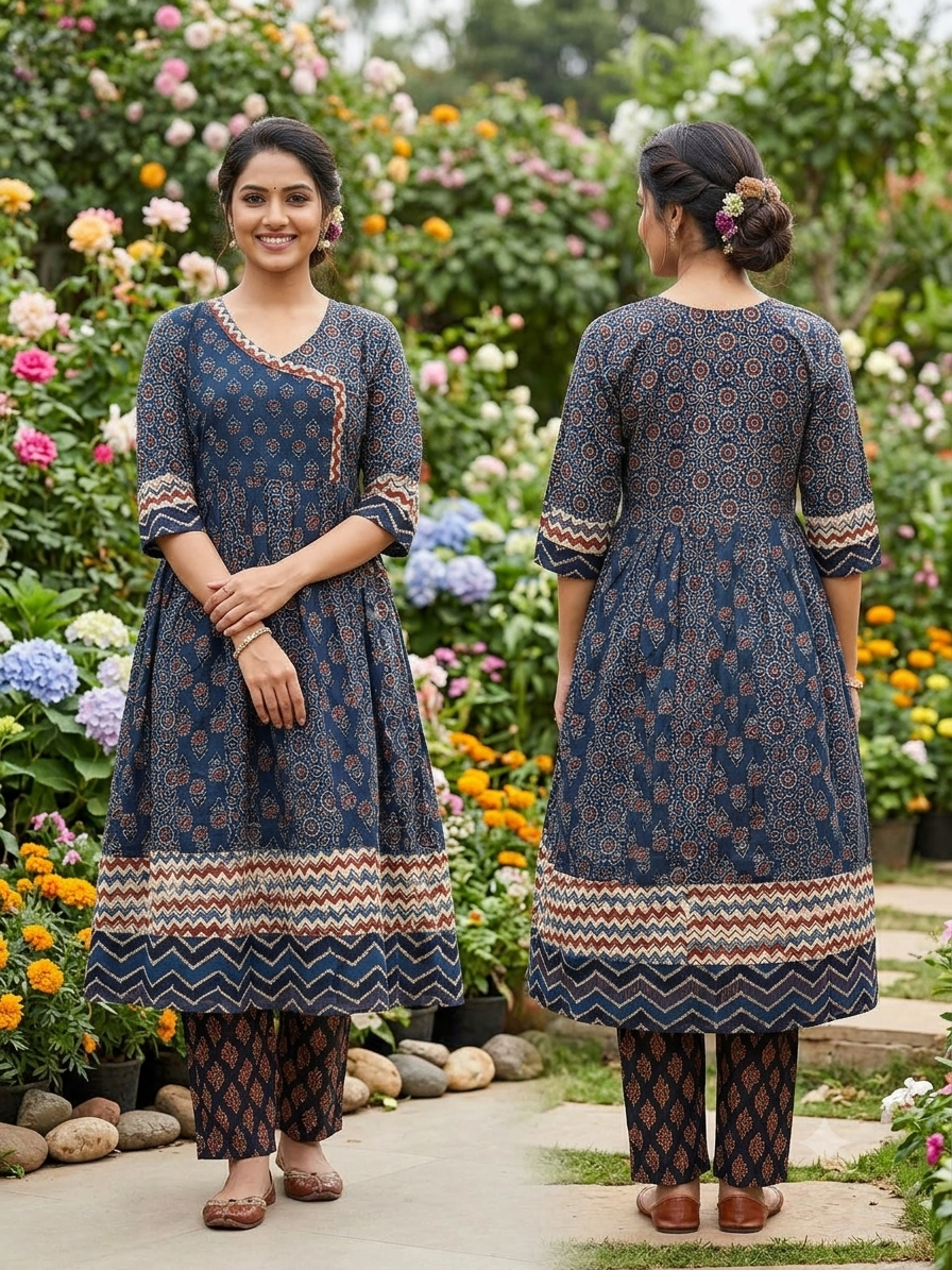 Cotton Anarkali Kurti Top with FLoral Design - Code UT00271