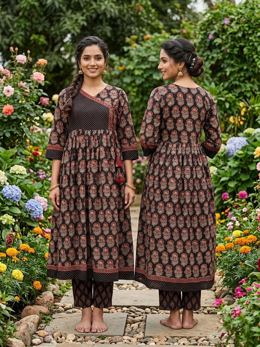 Cotton Anarkali Kurti Top with FLoral Design - Code UT00273