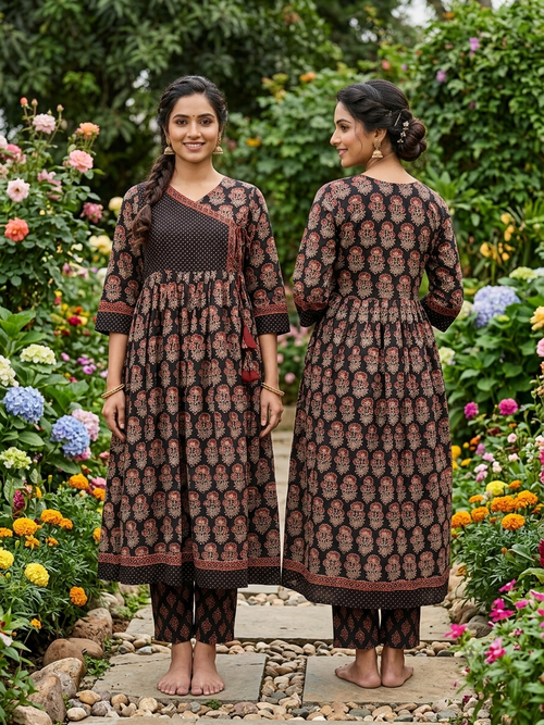 Cotton Anarkali Kurti Top with FLoral Design - Code UT00273